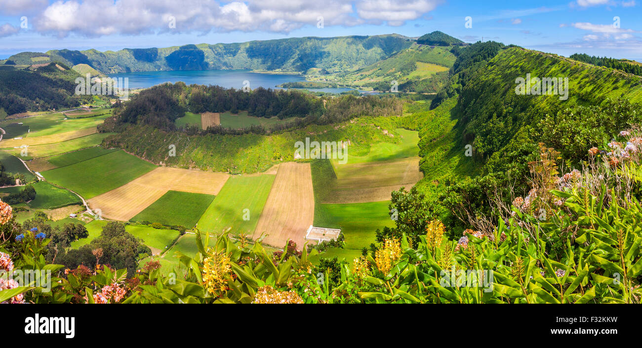 See von Sete Cidades vom Vista Rei Aussichtspunkt in Sao Miguel, Azoren Stockfoto