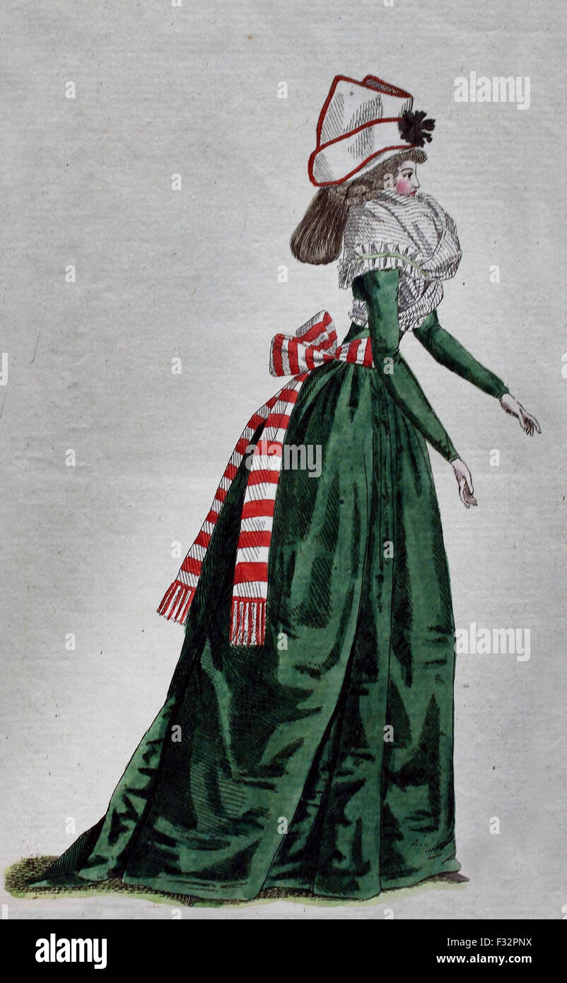Mode News Kabinett des Modes 1785-1786 Magasin des Modes Nouvelles et Francaises Anglaises 1786-1789 Journal De La Mode et du Gicht 1790-1793 (herausgegeben von Le Brun Tossa A.B. Duhamel) Hand Farbe Gravur Paris Frankreich Stockfoto