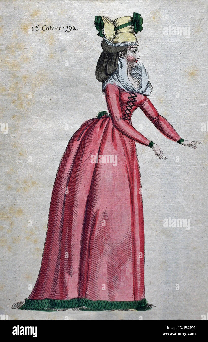 Mode News Kabinett des Modes 1785-1786 Magasin des Modes Nouvelles et Francaises Anglaises 1786-1789 Journal De La Mode et du Gicht 1790-1793 (herausgegeben von Le Brun Tossa A.B. Duhamel) Hand Farbe Gravur Paris Frankreich Stockfoto