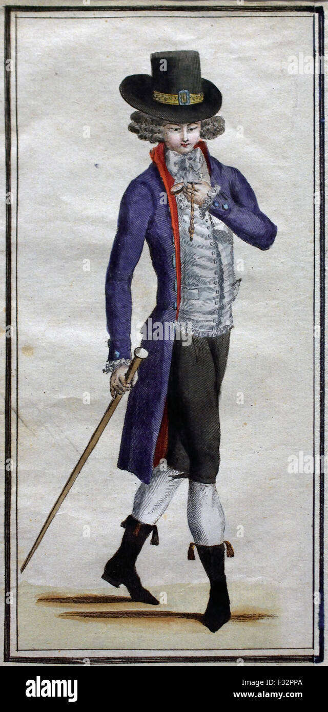 Mode News Kabinett des Modes 1785-1786 Magasin des Modes Nouvelles et Francaises Anglaises 1786-1789 Journal De La Mode et du Gicht 1790-1793 (herausgegeben von Le Brun Tossa A.B. Duhamel) Hand Farbe Gravur Paris Frankreich Stockfoto