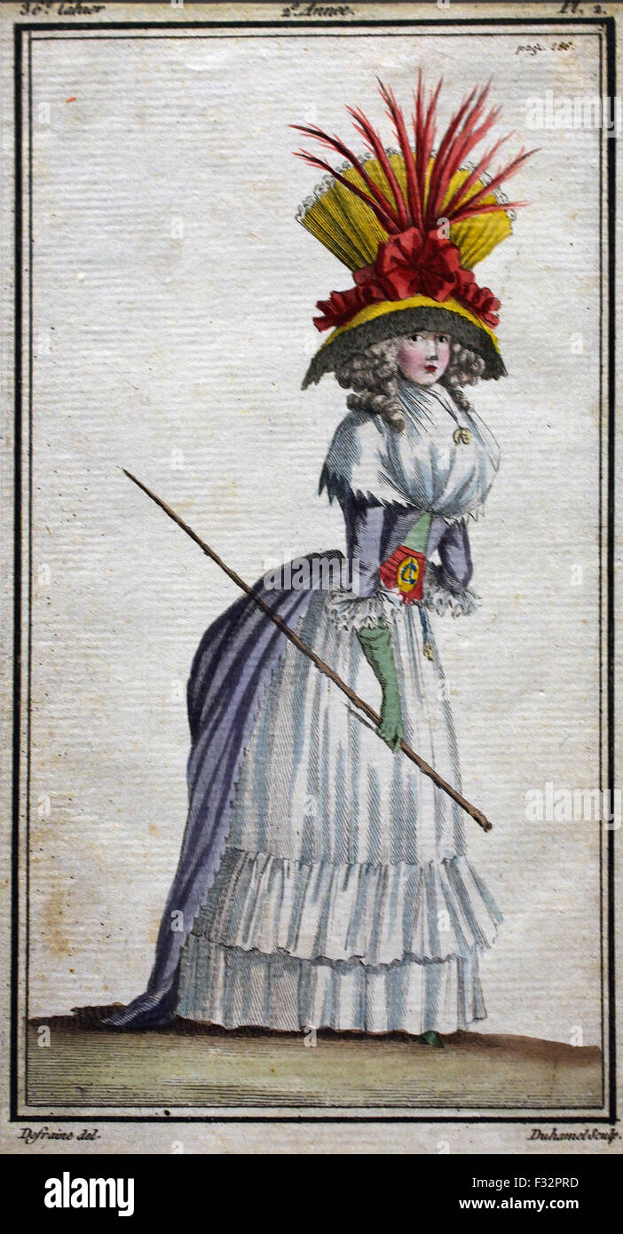 Mode News Kabinett des Modes 1785-1786 Magasin des Modes Nouvelles et Francaises Anglaises 1786-1789 Journal De La Mode et du Gicht 1790-1793 (herausgegeben von Le Brun Tossa A.B. Duhamel) Hand Farbe Gravur Paris Frankreich Stockfoto