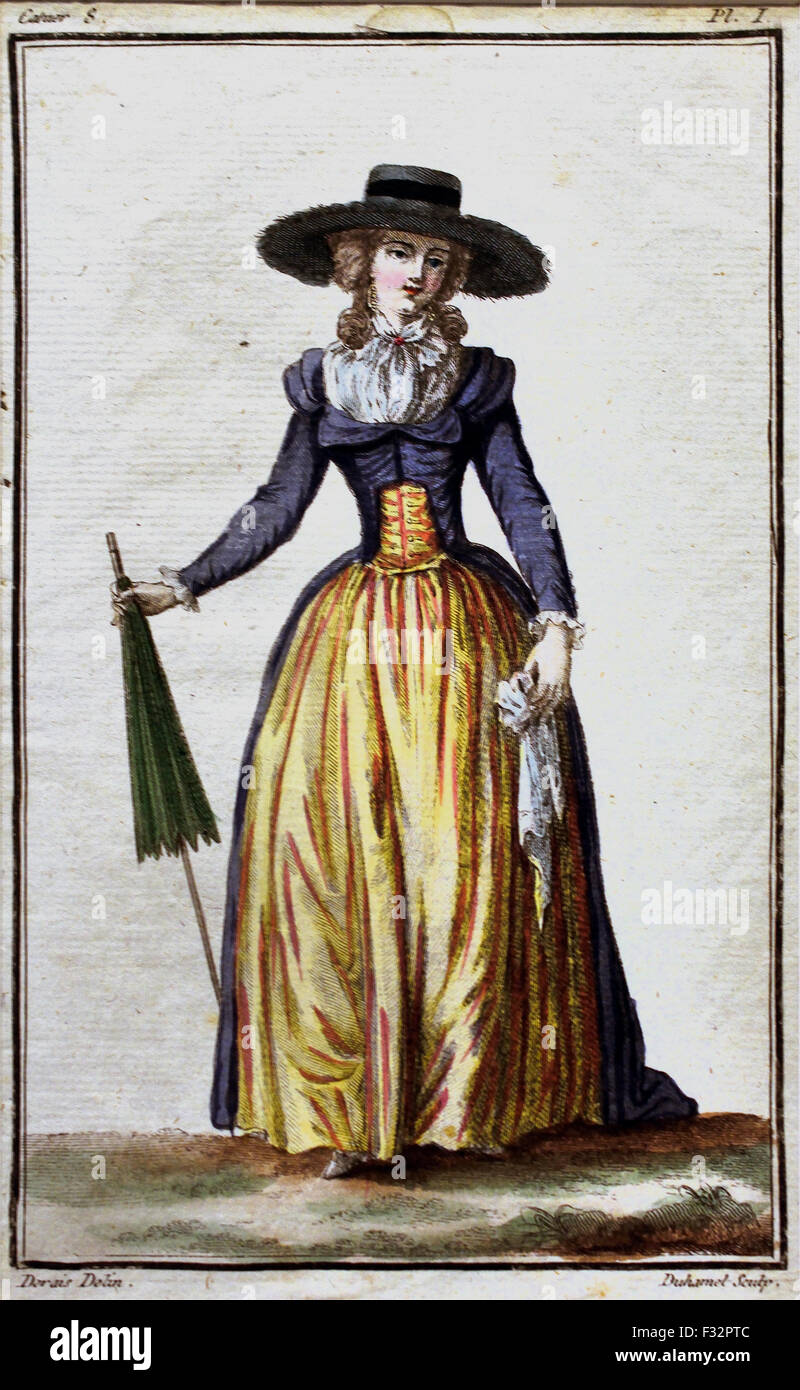 Mode News Kabinett des Modes 1785-1786 Magasin des Modes Nouvelles et Francaises Anglaises 1786-1789 Journal De La Mode et du Gicht 1790-1793 (herausgegeben von Le Brun Tossa A.B. Duhamel) Hand Farbe Gravur Paris Frankreich Stockfoto