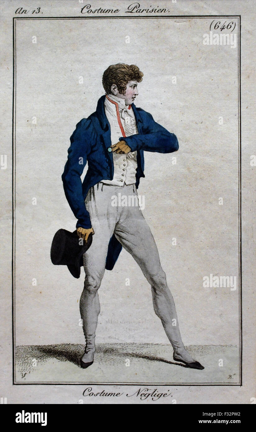 Journal des Dames et des Modi Männer Mode Publised von: Pierre De La Mesangere Hand gefärbt Gravuren 1797-1839 Paris Frankreich Stockfoto