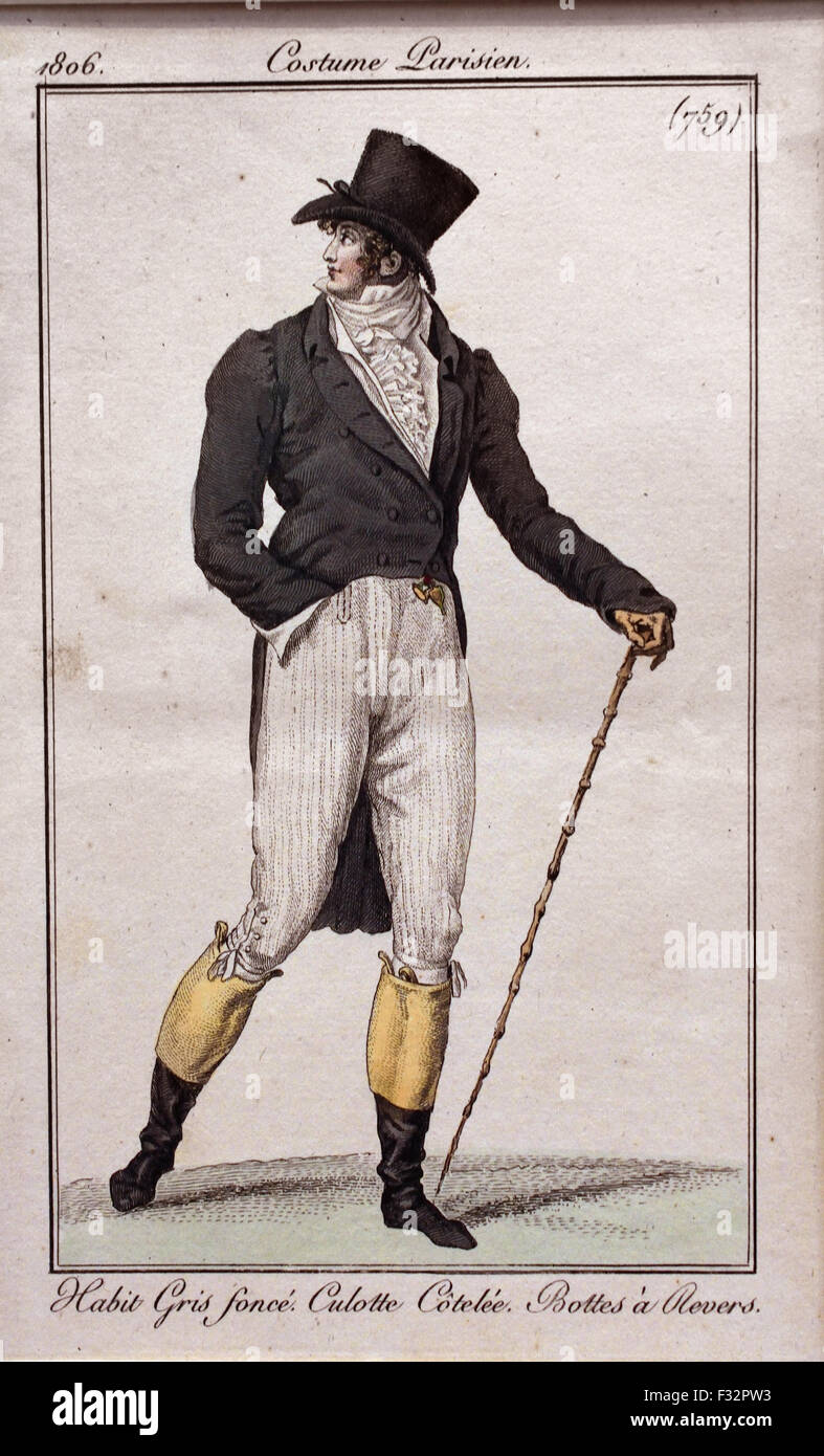 Journal des Dames et des Modi Männer Mode Publised von: Pierre De La Mesangere Hand gefärbt Gravuren 1797-1839 Paris Frankreich Stockfoto