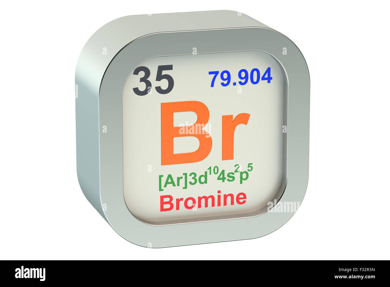 Brom Element Symbol isoliert auf weißem Hintergrund Stockfoto