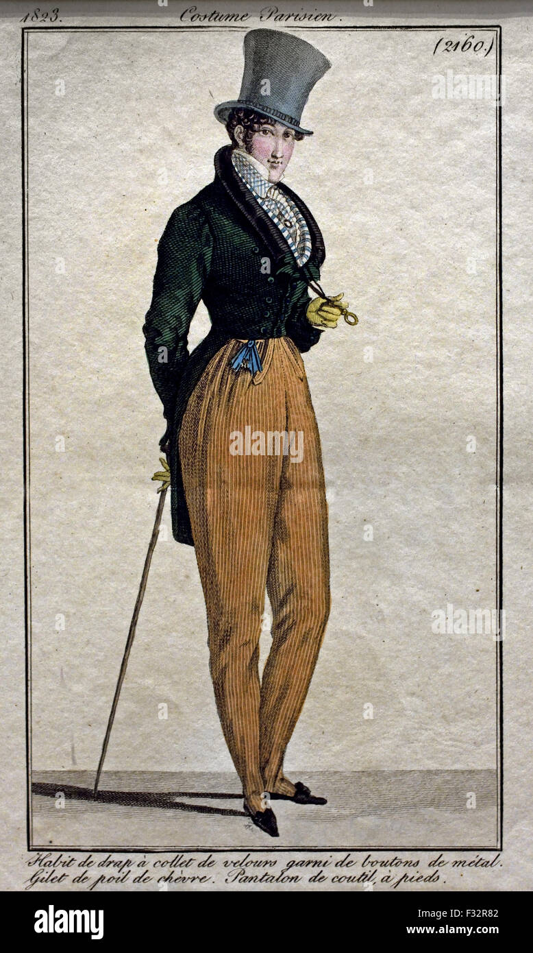 Journal des Dames et des Modi Männer Mode Publised von: Pierre De La Mesangere Hand gefärbt Gravuren 1797-1839 Paris Frankreich Stockfoto