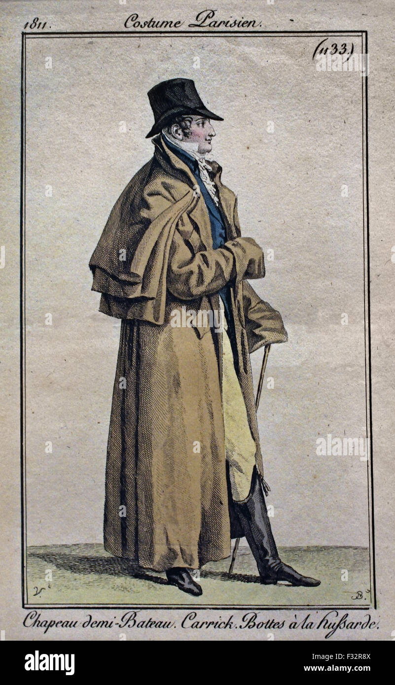 Journal des Dames et des Modi Männer Mode Publised von: Pierre De La Mesangere Hand gefärbt Gravuren 1797-1839 Paris Frankreich Stockfoto