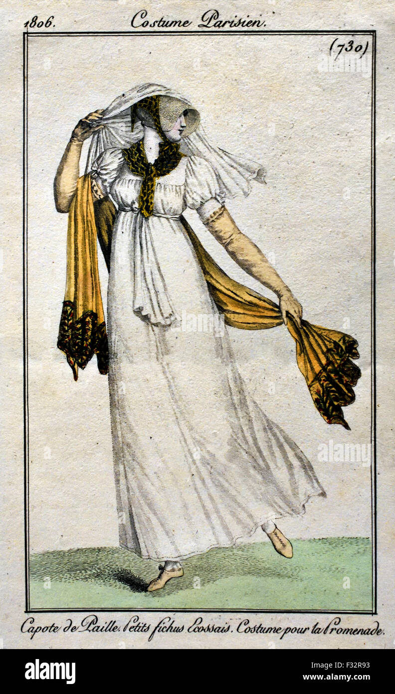 Journal des Dames et des Modes Damenmode 1797-1839 Pierre De La Mesangere (1761-1831) Hand gefärbt Gravuren Französisch Paris Stockfoto