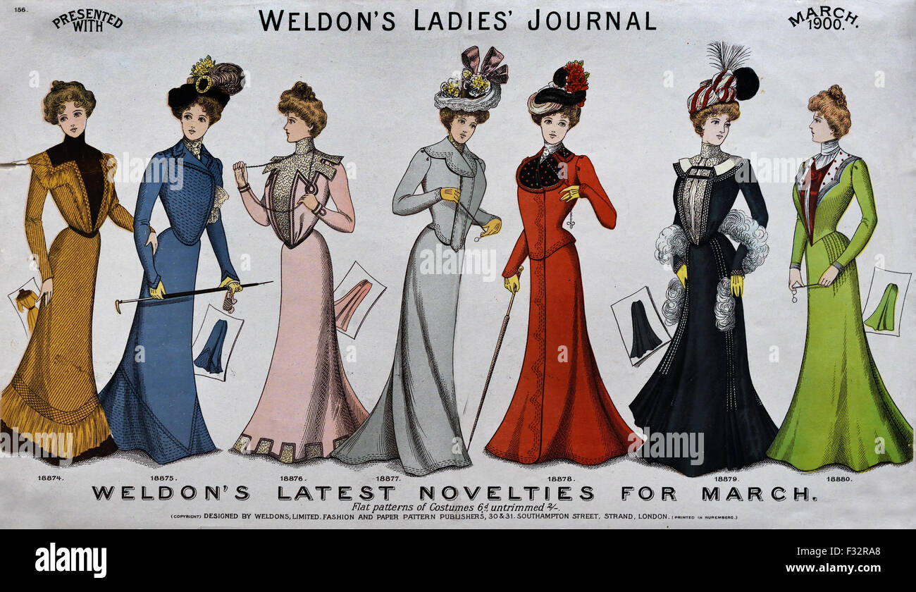 Weldon Ladies Journal veröffentlicht von Weldon und Firma 1895-1900 Hand gefärbt Gravuren London England Stockfoto