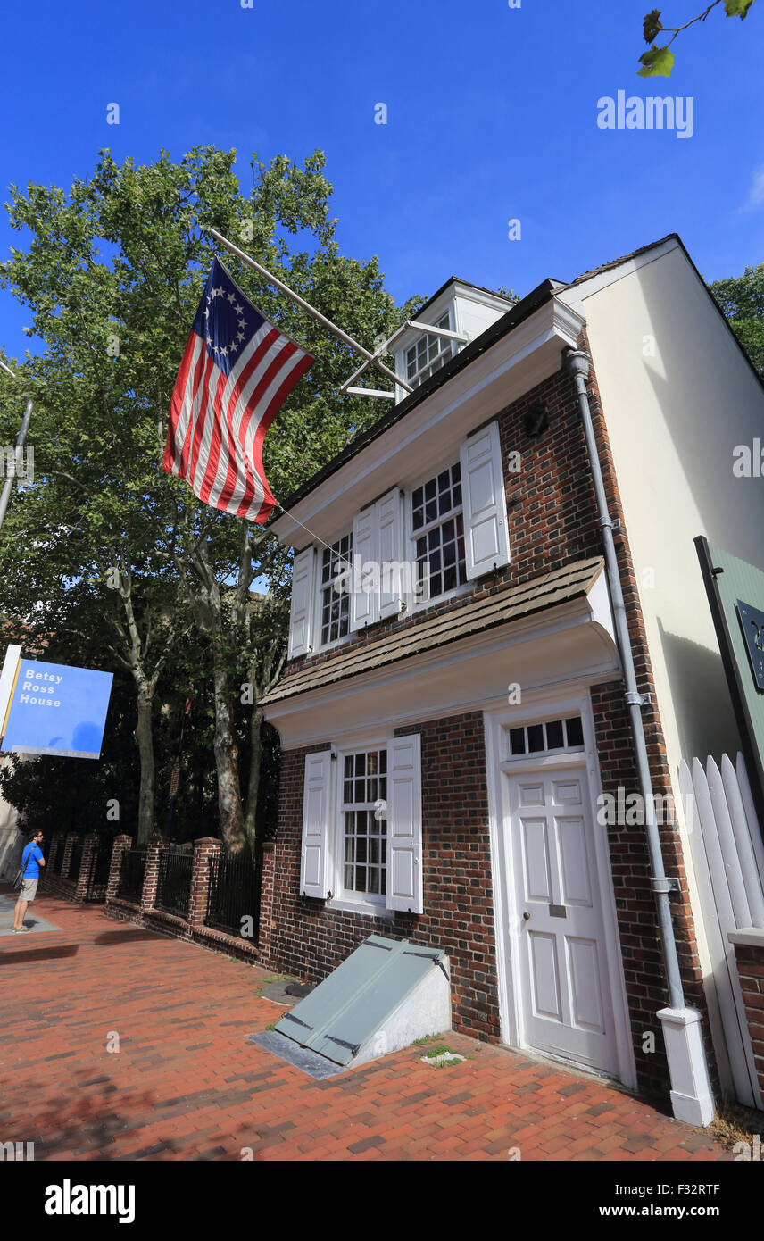 Betsy Ross House, in Philadelphia, wo die Schneiderin angeblich die ersten Stars And Stripes Flagge im Jahre 1776, USA gesät haben Stockfoto