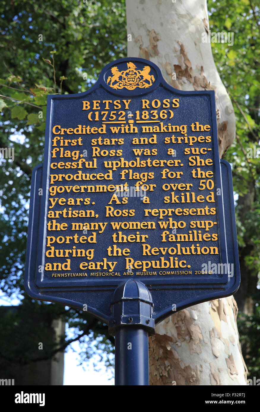Melden Sie für Betsy Ross House, in Philadelphia, wo die Schneiderin angeblich die erste Flagge Stars And Stripes, USA gesät haben Stockfoto