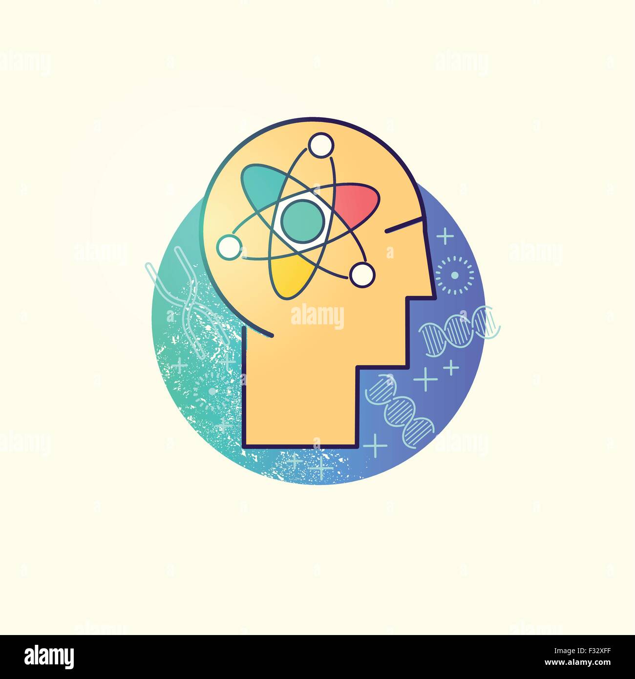 Wissenschaftler Vektor Icon. Ein Wissenschaftler mit einem Atom-Symbol. Vektor-Illustration. Stock Vektor