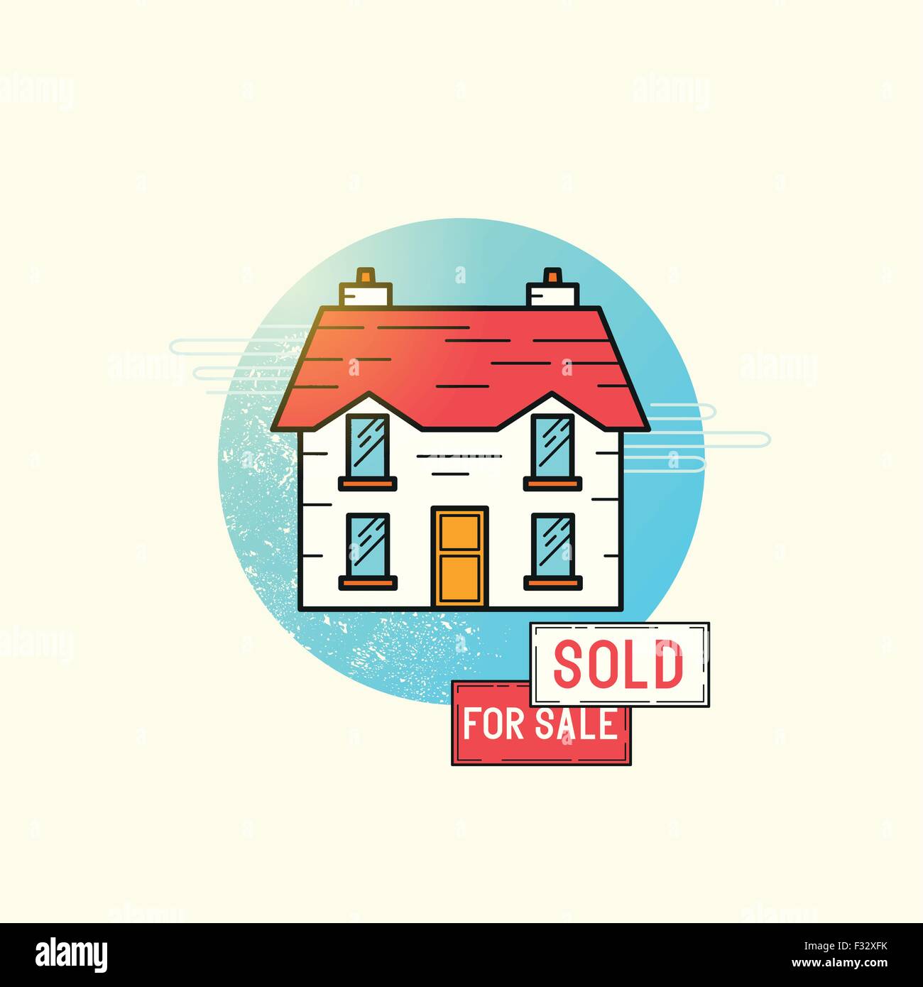 Home-Symbol Vektor verschieben. Ein freistehendes Haus mit zum Verkauf und verkauften Ortstafeln. Vektor-illustration Stock Vektor