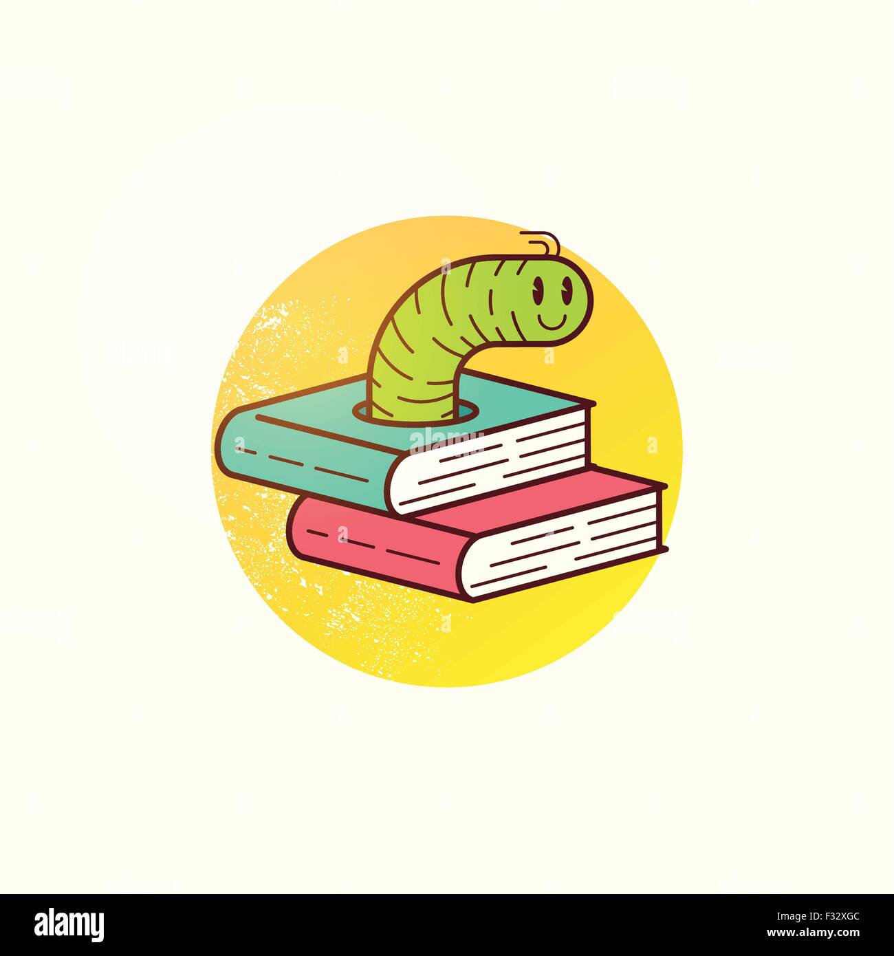 Buch-Wurm-Vektor. Bildung und lernen. Ein glücklich Wurm kaute durch Bücher und Informationen! Vektor-Illustration. Stock Vektor