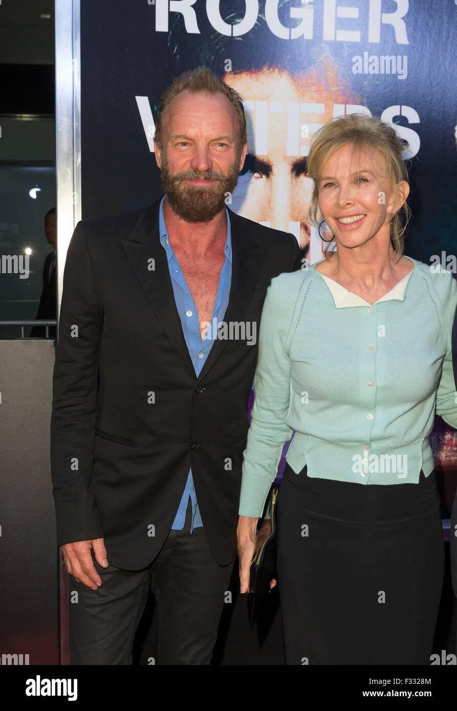 New York, NY, USA. 28. Sep, 2015. Sting, Trudie Styler im Ankunftsbereich für ROGER Wasser Wand Premiere, Ziegfeld Theatre, New York, NY 28. September 2015. Bildnachweis: Lev Radin/Everett Collection/Alamy Live-Nachrichten Stockfoto