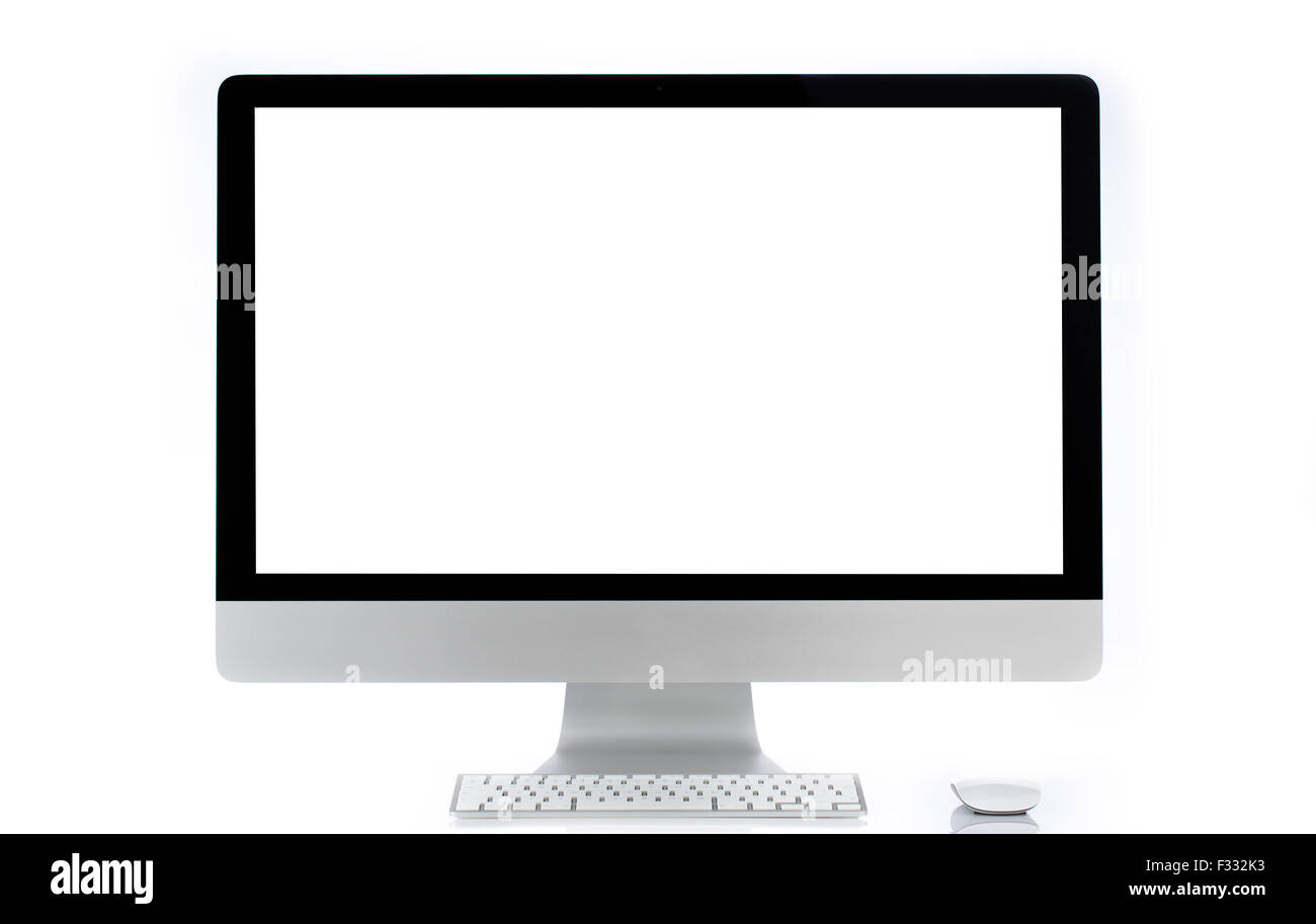 Desktop-Computer mit kabelloser Tastatur und Maus. Stockfoto