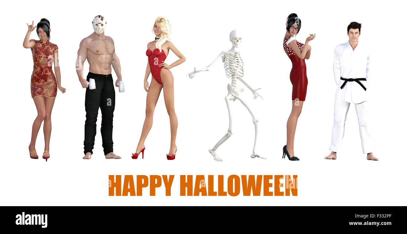 Kostümparty für Halloween mit den unterschiedlichsten Menschen Stockfoto