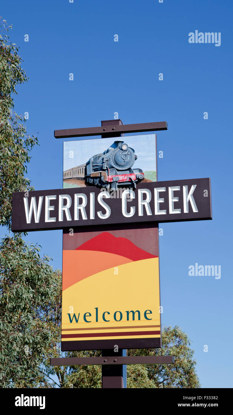 Werris Creek Ortstafel. NSW Australia.Historic Eisenbahnerstadt Stockfoto