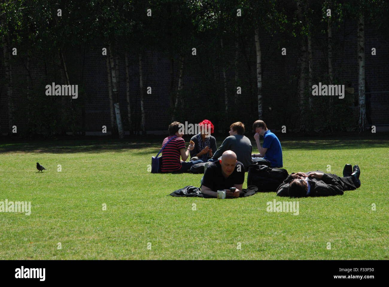 Menschen entspannen auf dem Rasen des South Bank London UK Stockfoto
