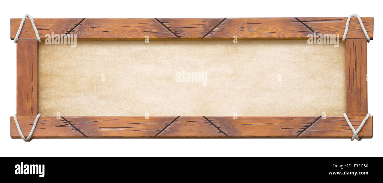 Holzrahmen mit Seilen isoliert auf weißem Hintergrund Stockfoto