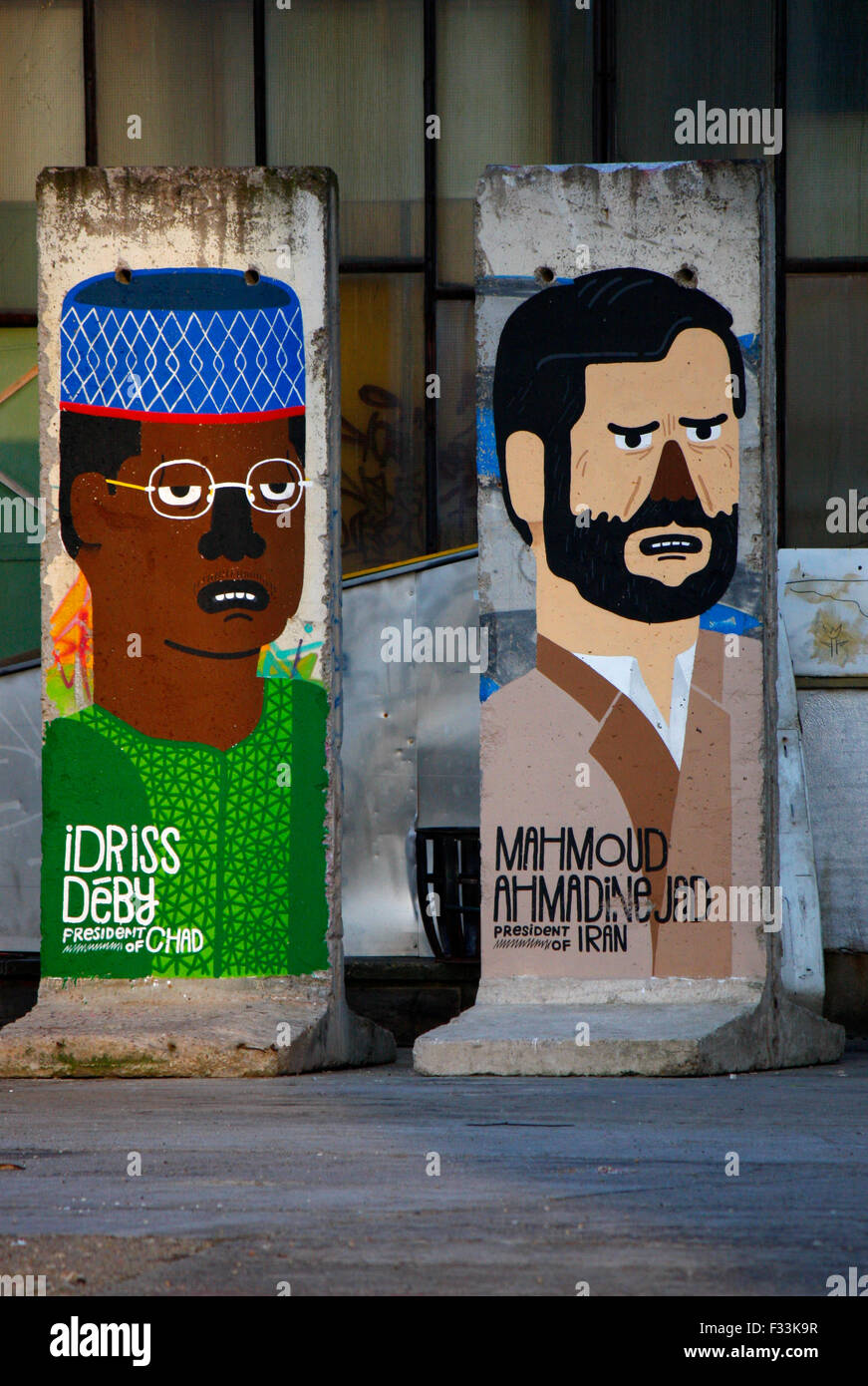 Idriss Deby (Tschad / Tschad), Mahmud Ahmadinedschad (Iran) - Mauerstuecke, Auf Die Maueröffnung Oder Juengst Abgesetzte Bzw. verstorbe Stockfoto