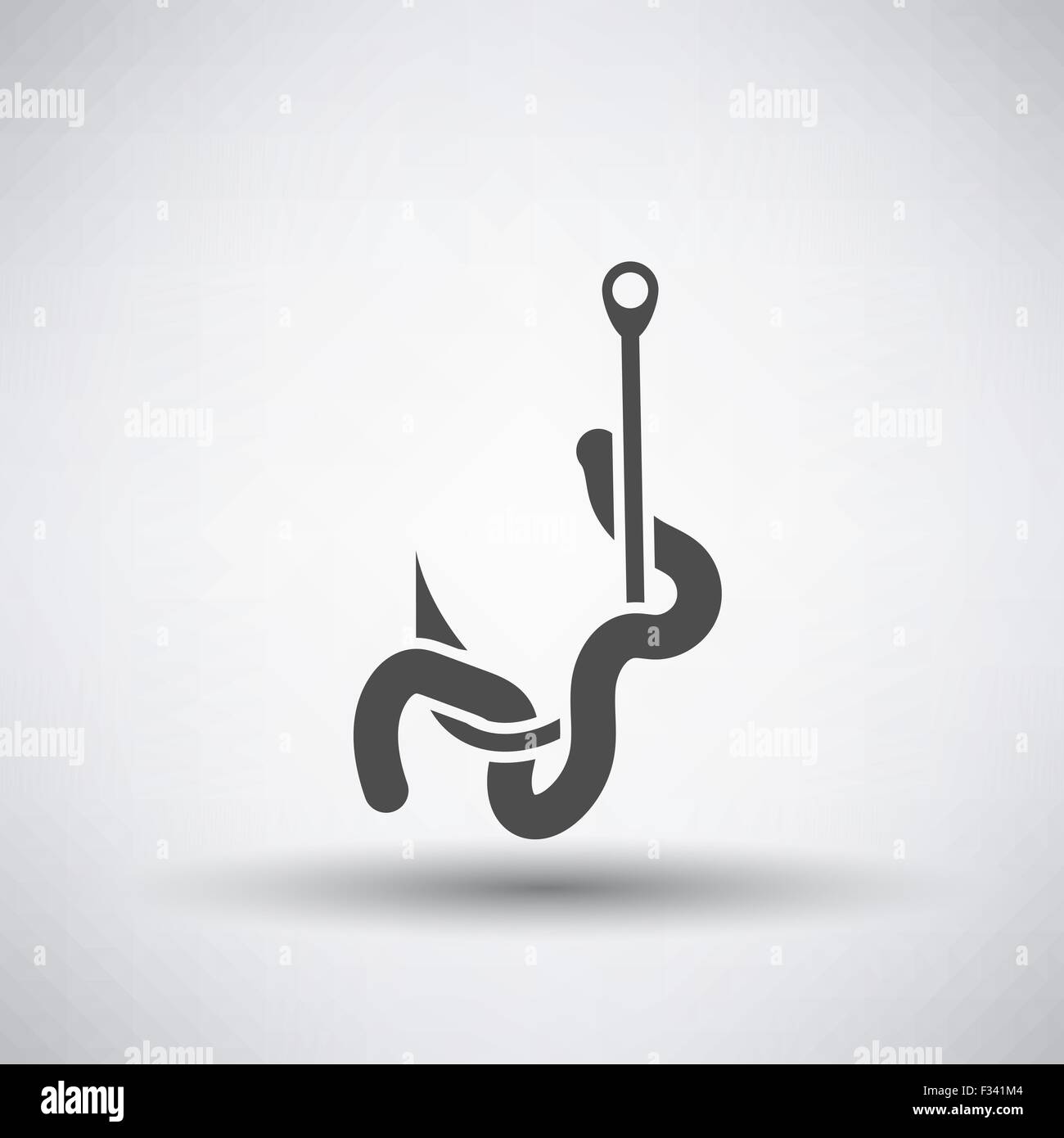 Angeln-Symbol mit Wurm am Haken auf grauem Hintergrund. Vektor-Illustration. Stock Vektor