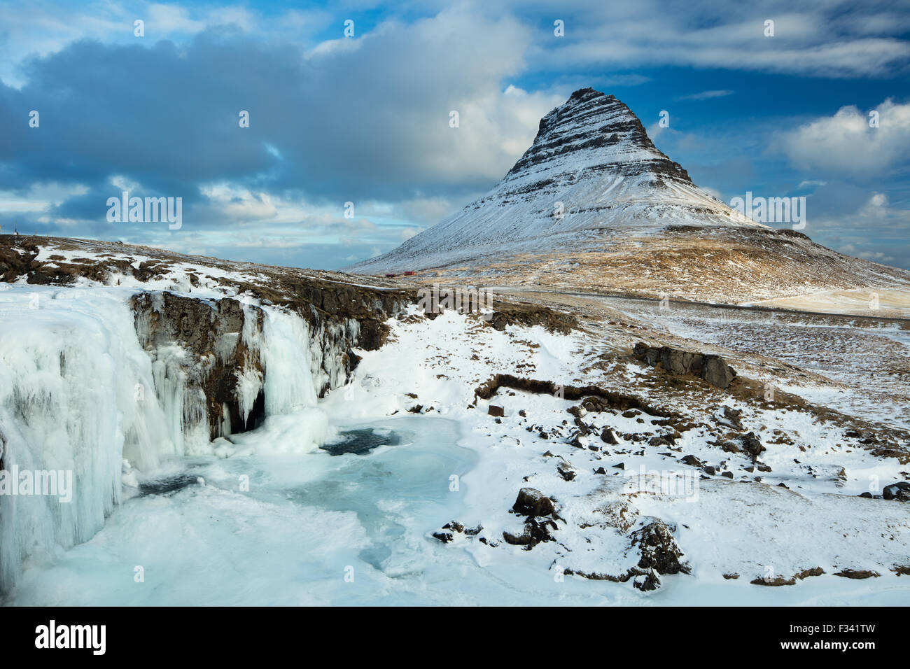 verschneiten Kirkjufell, Snaefellsness Halbinsel, Island Stockfoto