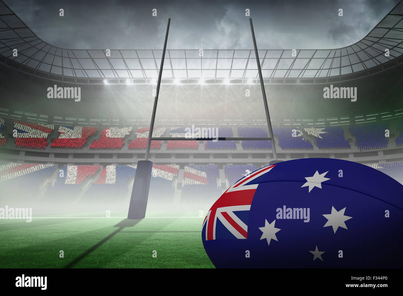 Zusammengesetztes Bild der australischen Flagge Rugby-ball Stockfoto