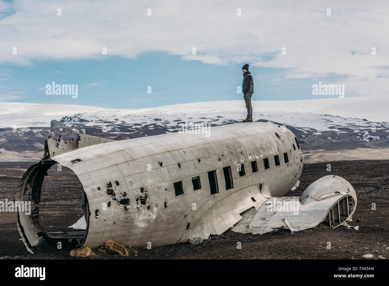 Ansicht von oben altes Flugzeug in Island Stockfoto