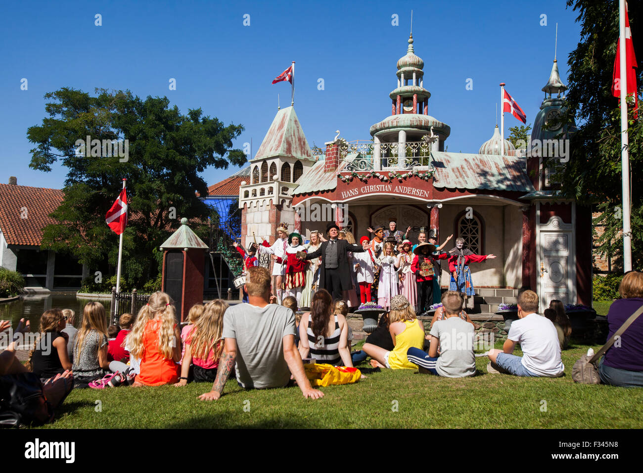 Odense, Dänemark -19 Aug 2015- Freilichttheater im Park Munkemose im Hans Christian Andersen Haus Stockfoto
