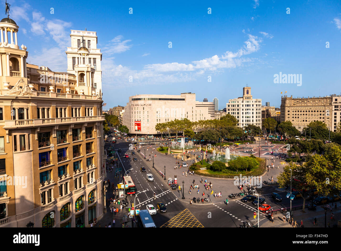 Platz Plaza Catalunya, Katalonien, dem Hauptplatz von Barcelona, Katalonien, Spanien Stockfoto