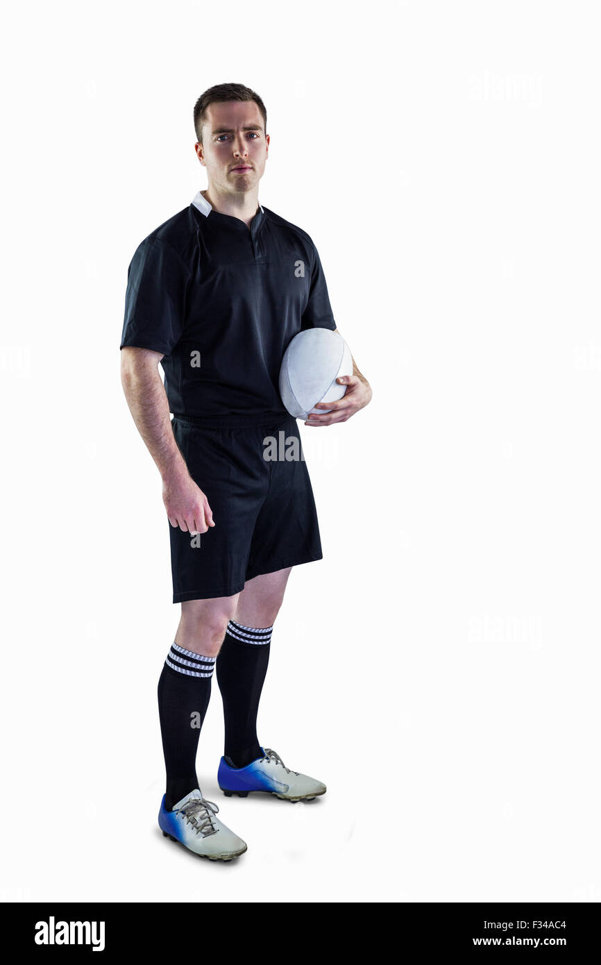 Rugby-Spieler mit einem Rugby-ball Stockfoto