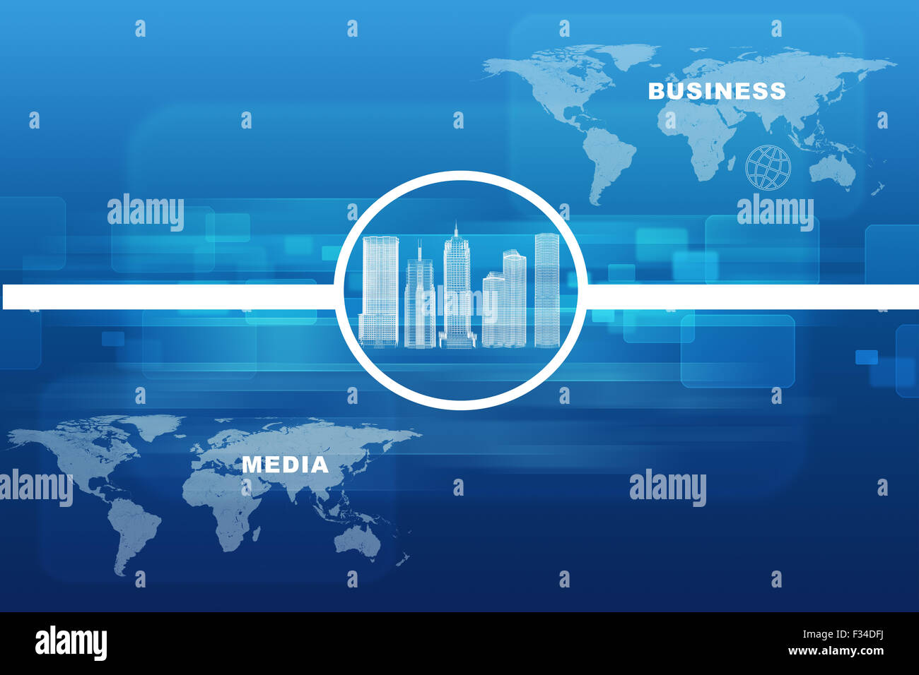 Stadtmodell mit Geschäft Wörter Stockfoto