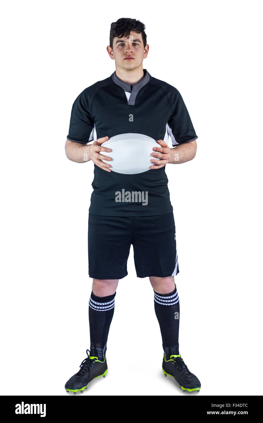 Rugby-Spieler mit einem Rugby-ball Stockfoto