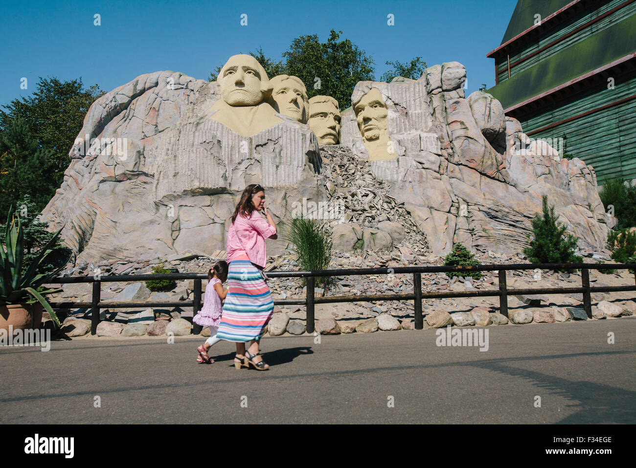 Billund, Dänemark -23 Aug 2015- National Memorial, Mount Rushmore Modell mit lego-Stücken im Legoland Freizeitpark. Stockfoto