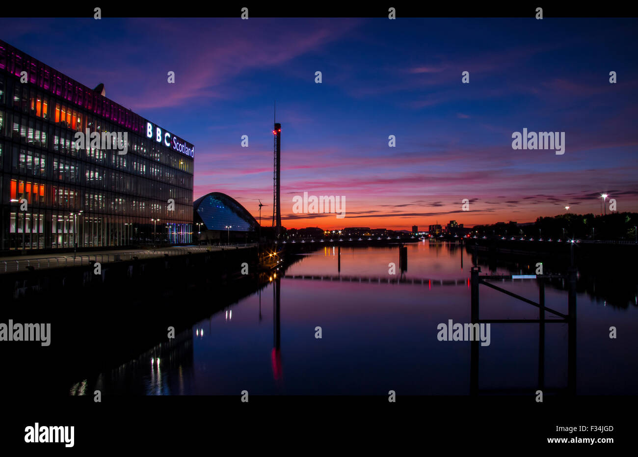 Glasgow bei Sonnenuntergang Stockfoto