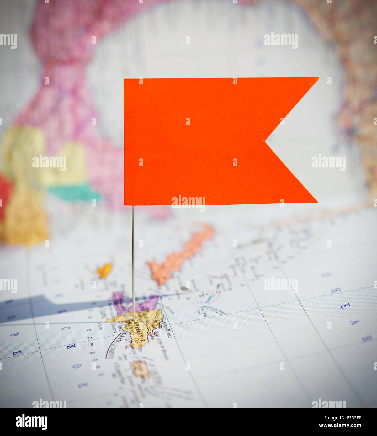 Reiseziel, Pin auf der Karte Stockfoto