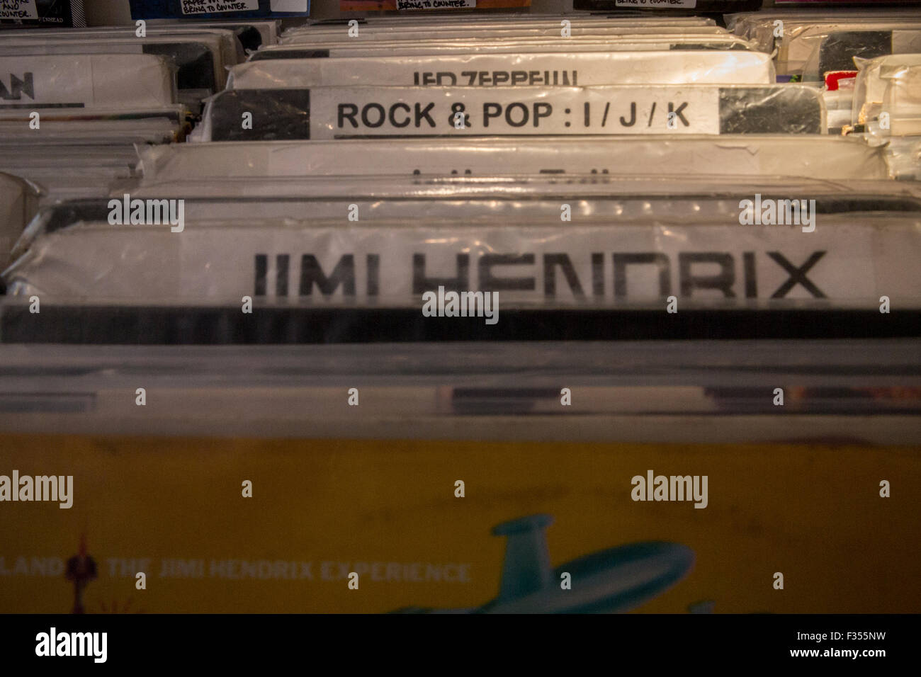 Vinyl und CDs in einem Plattenladen Stockfoto