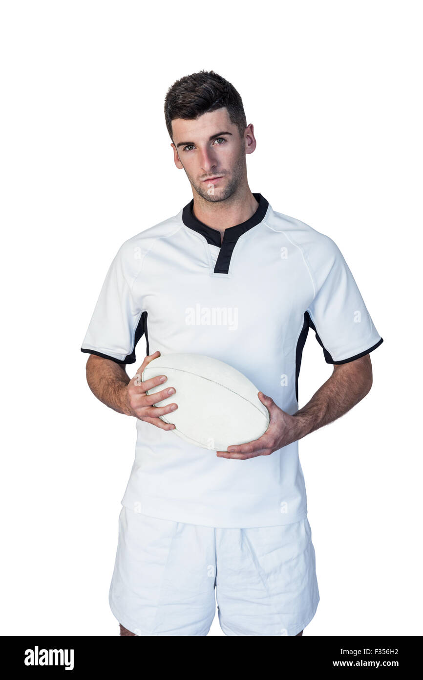 Porträt des Spielers mit Rugby-ball Stockfoto