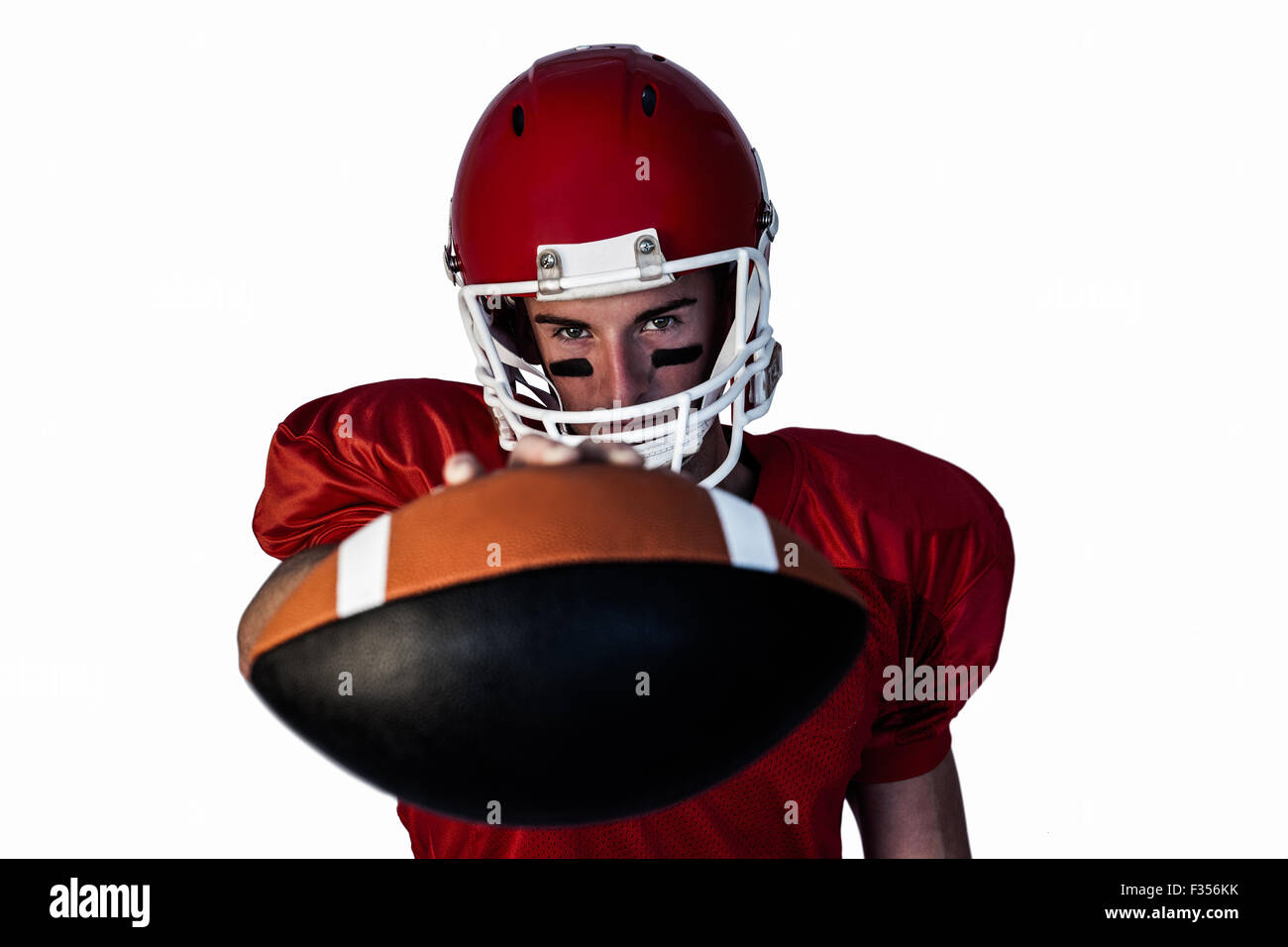 Porträt von Ernst Rugby-Spieler mit ball Stockfoto