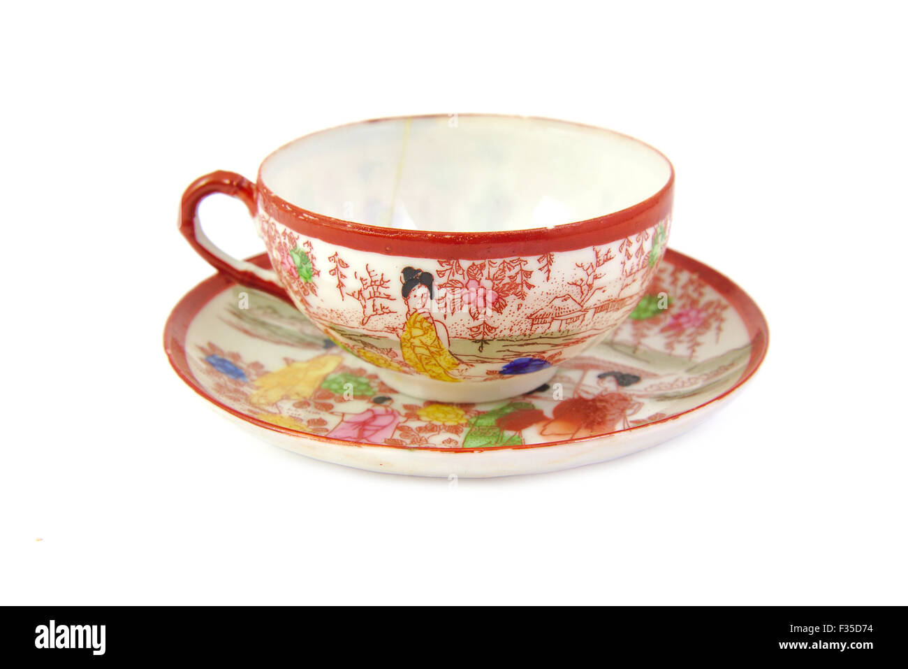 Chinesisches Porzellan Tee Tasse China Design isoliert auf weißem Hintergrund Stockfotografie