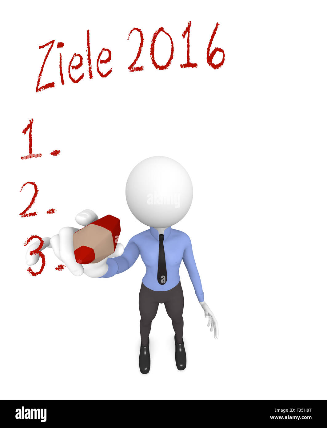 3D Business-Charakter schreiben mit einem roten Stift deutsche Ziele 2016 Stockfoto