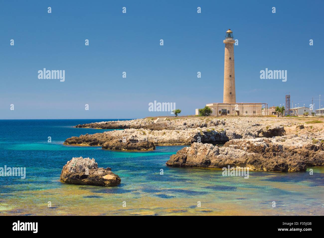 ein Blick auf den Leuchtturm von Favignana Sizilien, Italien Stockfoto