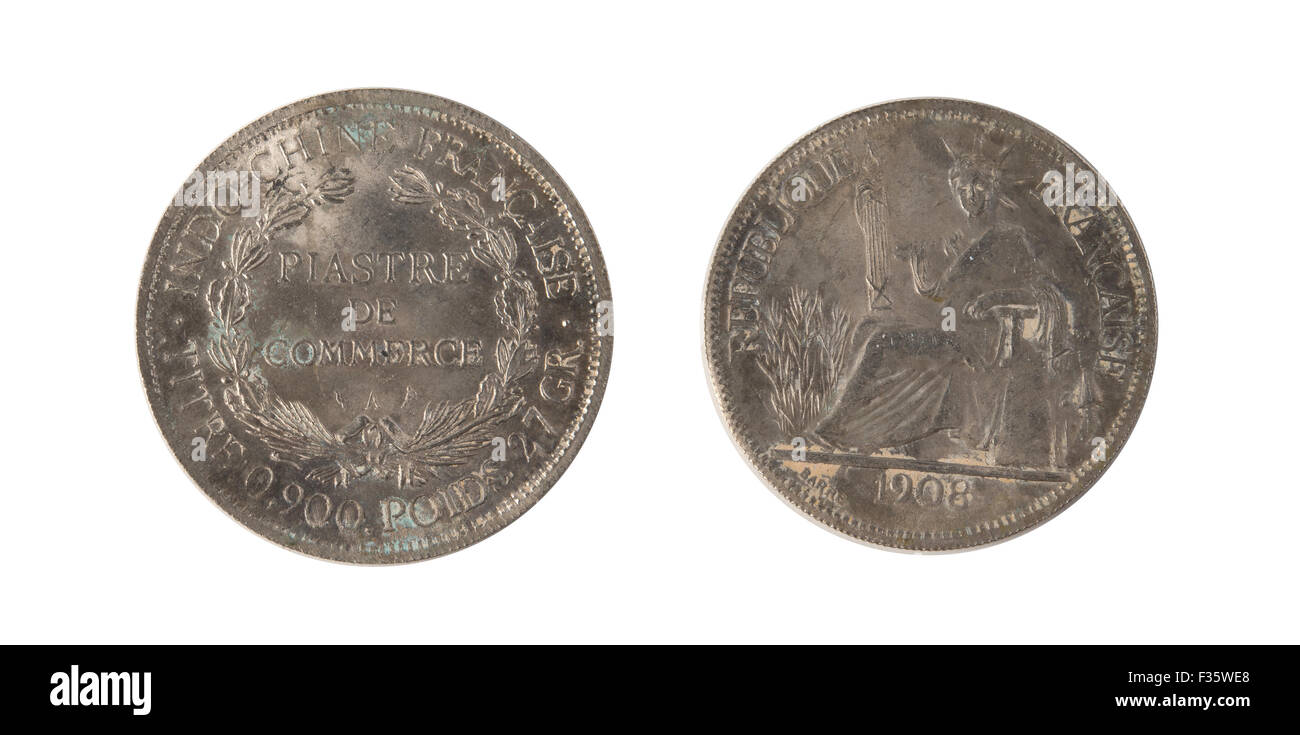 1908 eine französische Indo-China Silber 1 Piaster Handel Dollar Stockfoto