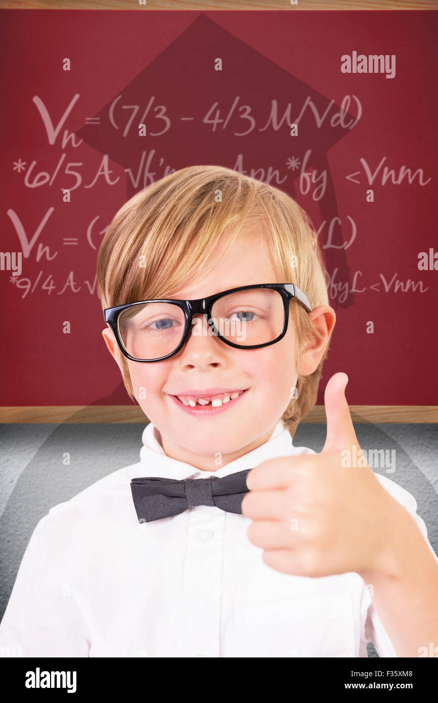 Zusammengesetztes Bild von niedlichen Schüler Blick in die Kamera Stockfoto