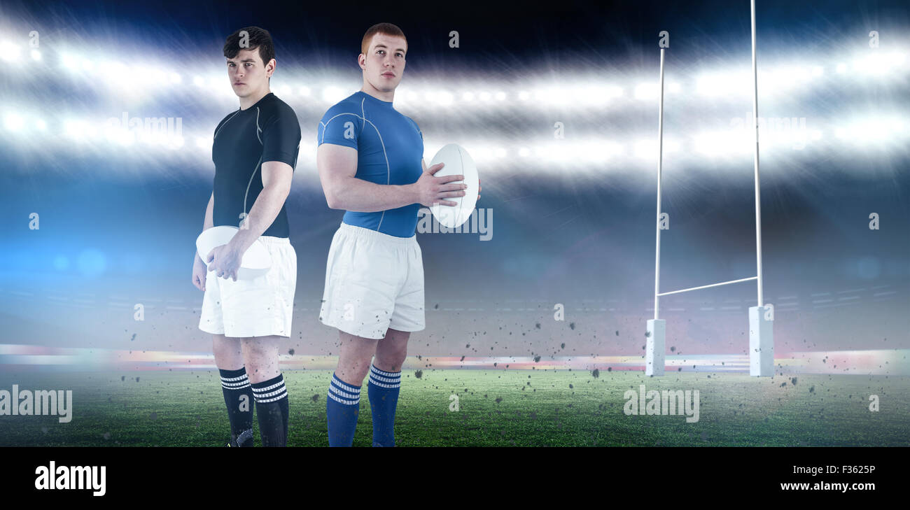 Zusammengesetztes Bild des Rugby-Spieler mit Rugby-ball Stockfoto