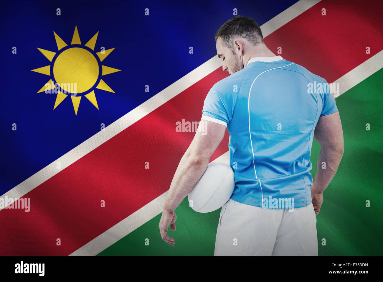 Zusammengesetztes Bild des Rugby-Spieler mit ball Stockfoto