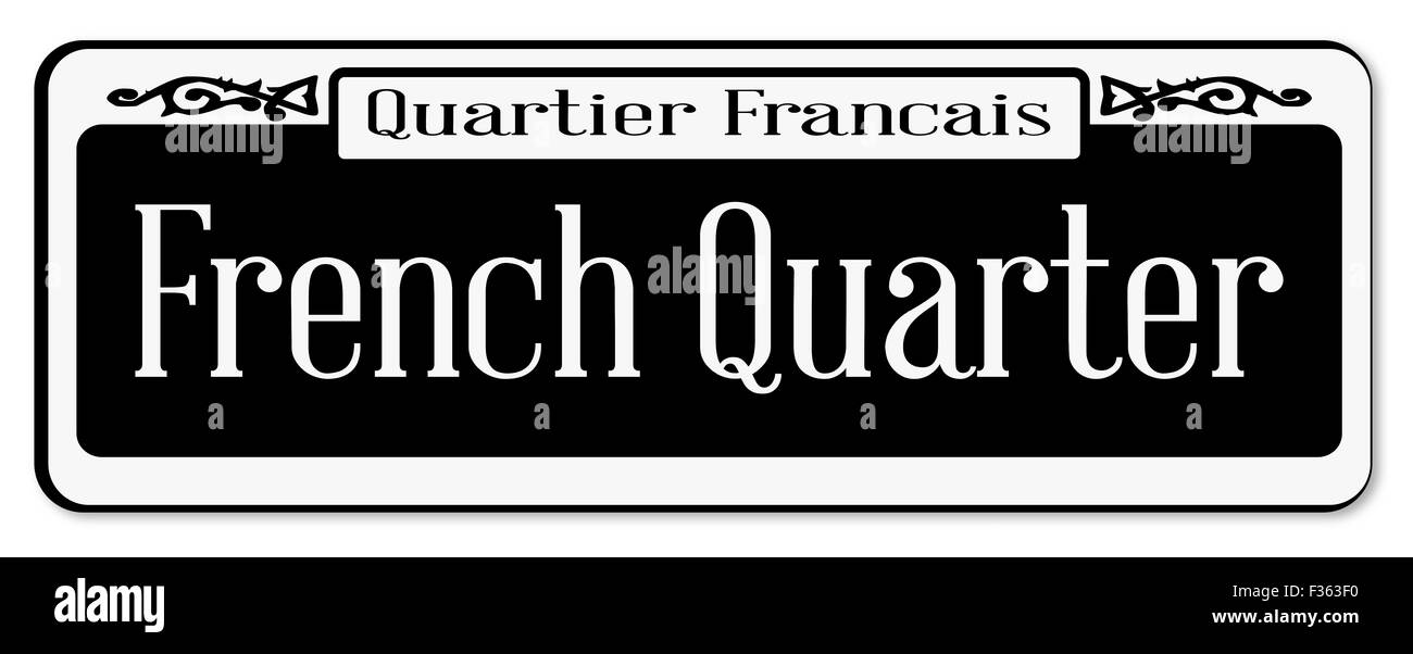 New Orleans Straßenschild des Quartier Francais auf einem weißen Hintergrund Stockfoto