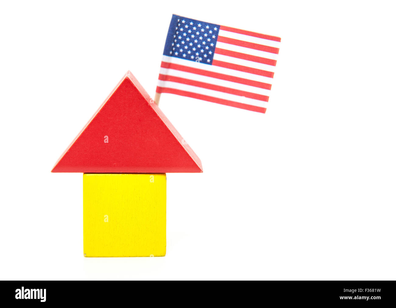 Stilisierte Zuhause mit US-Flagge. Alle auf weißem Hintergrund Stockfoto