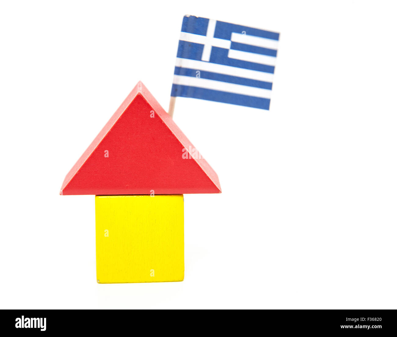 Stilisierte Haus mit griechischer Flagge. Alle auf weißem Hintergrund Stockfoto